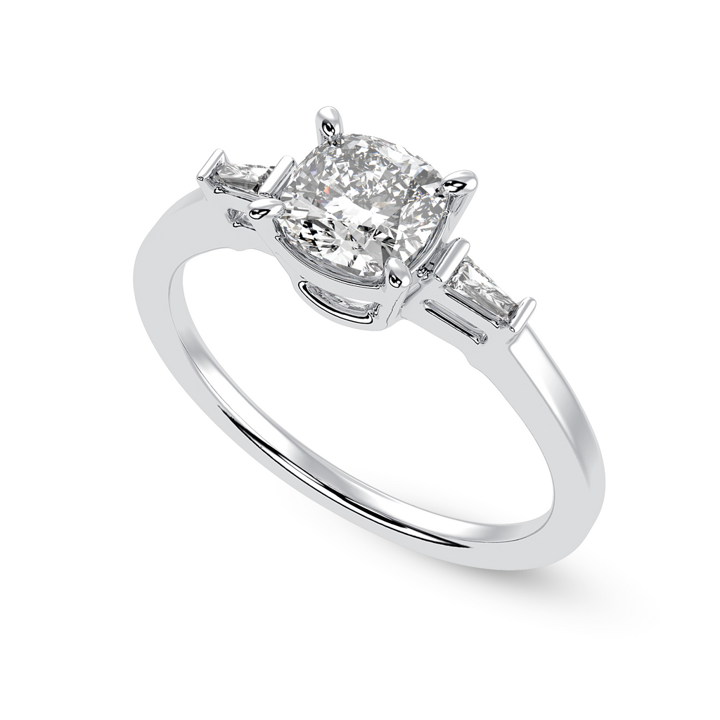 70-Pointer Cushion Cut Solitaire with Baguette Diamond Accents Platinum Ring JL PT 1223-B   Jewelove.US