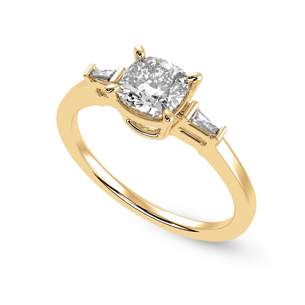 30-Pointer Cushion Cut Solitaire with Baguette Cut Diamond Accents 18K Yellow Gold Ring JL AU 1223Y   Jewelove.US