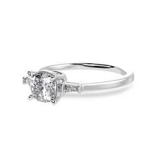 30-Pointer Cushion Cut Solitaire with Baguette Diamond Accents Platinum Ring JL PT 1223   Jewelove.US