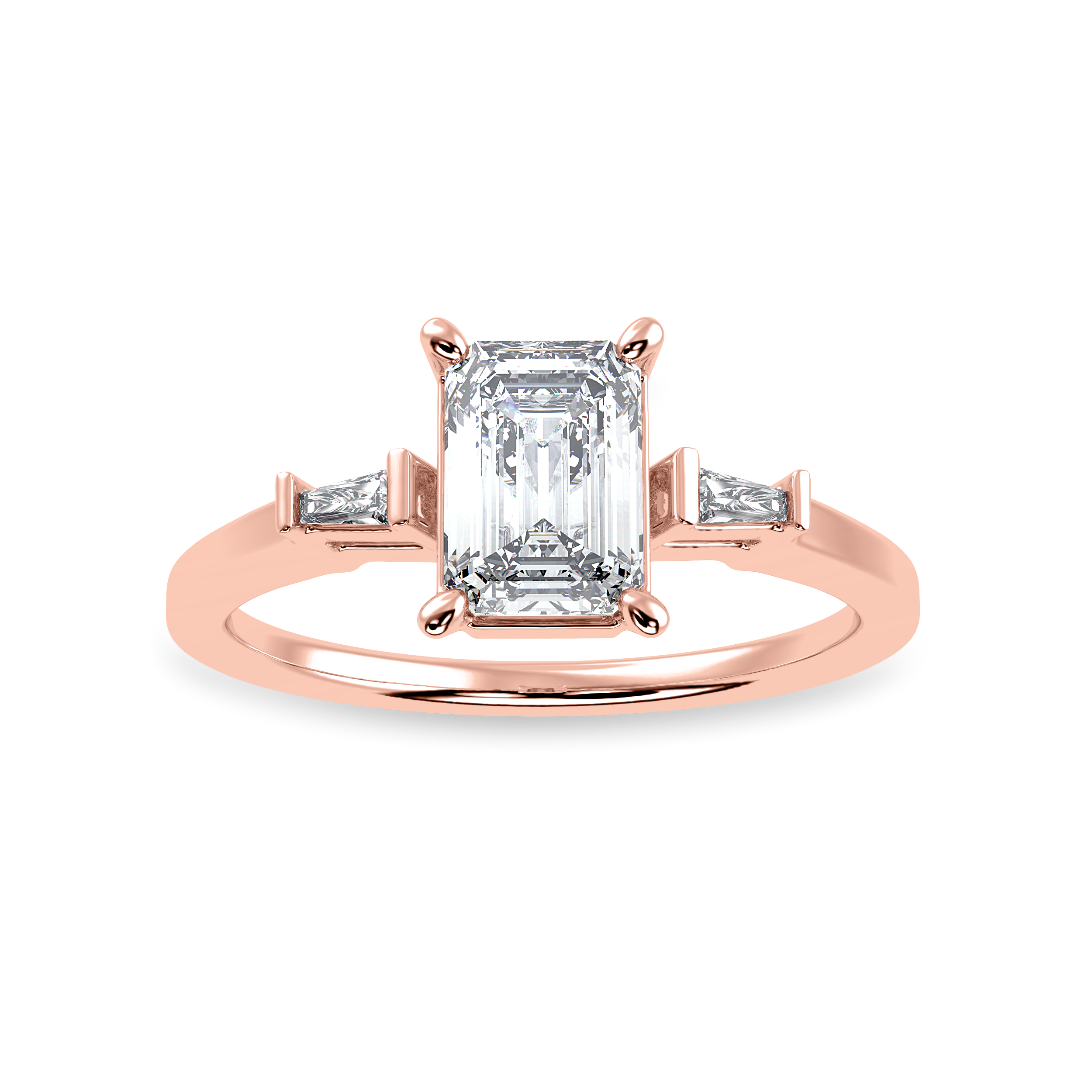 30-Pointer Emerald Cut Solitaire with Baguette Cut Diamond Accents 18K Rose Gold Solitaire Ring JL AU 1224R   Jewelove.US