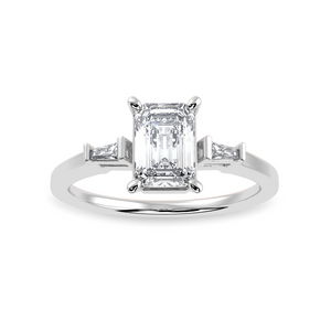 70-Pointer Emerald Cut Solitaire Baguette Diamond Accents Platinum Ring JL PT 1124-B   Jewelove.US