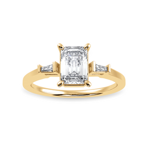 30-Pointer Emerald Cut Solitaire with Baguette Cut Diamond Accents 18K Yellow Gold Ring JL AU 1224Y   Jewelove.US