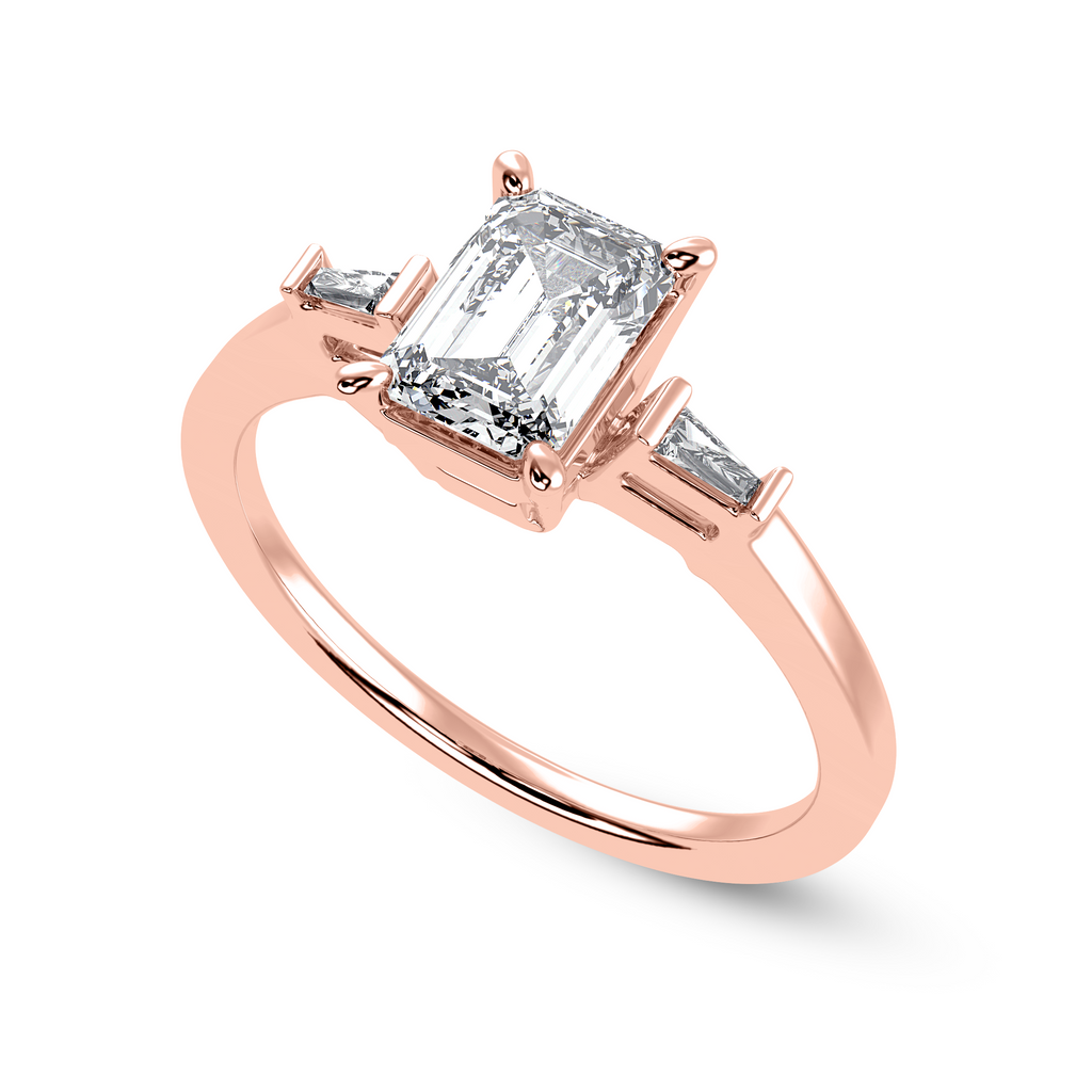 30-Pointer Emerald Cut Solitaire with Baguette Cut Diamond Accents 18K Rose Gold Solitaire Ring JL AU 1224R   Jewelove.US