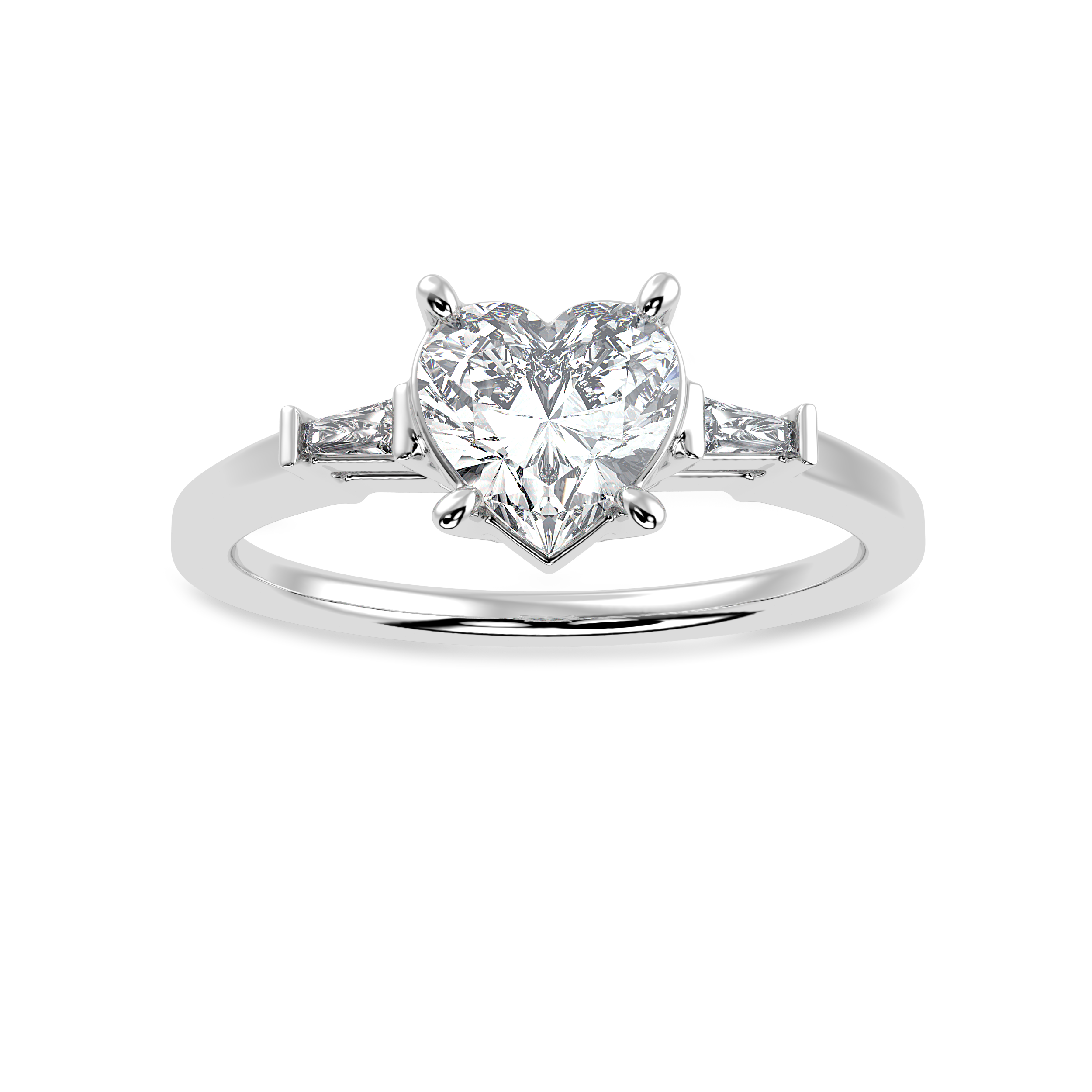 30-Pointer Heart Cut Solitaire with Baguette Diamond Accents Platinum Ring JL PT 1225   Jewelove.US