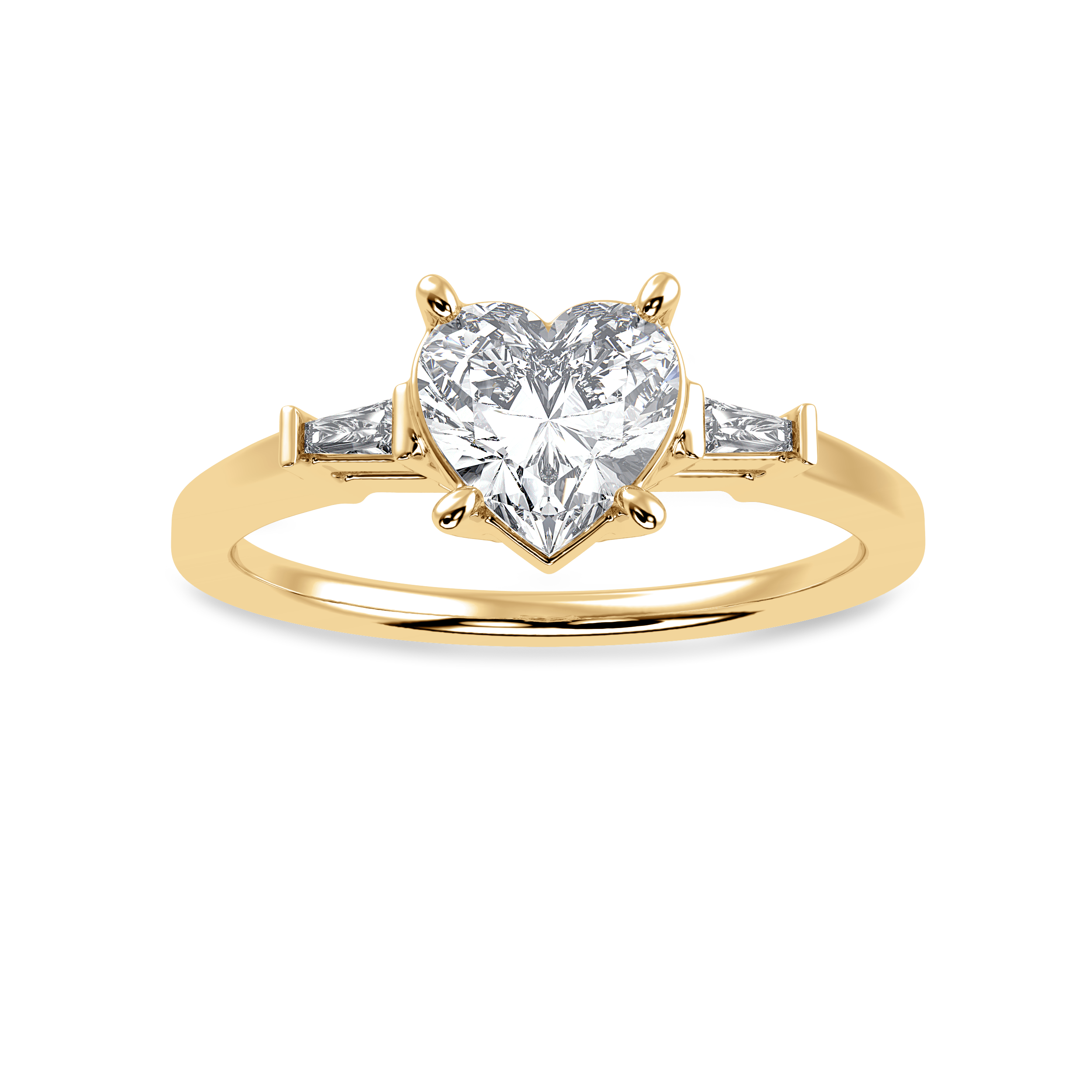 50-Pointer Heart Cut Solitaire with Diamond Baguette 18K Yellow Gold Ring JL AU 1225Y-A   Jewelove.US