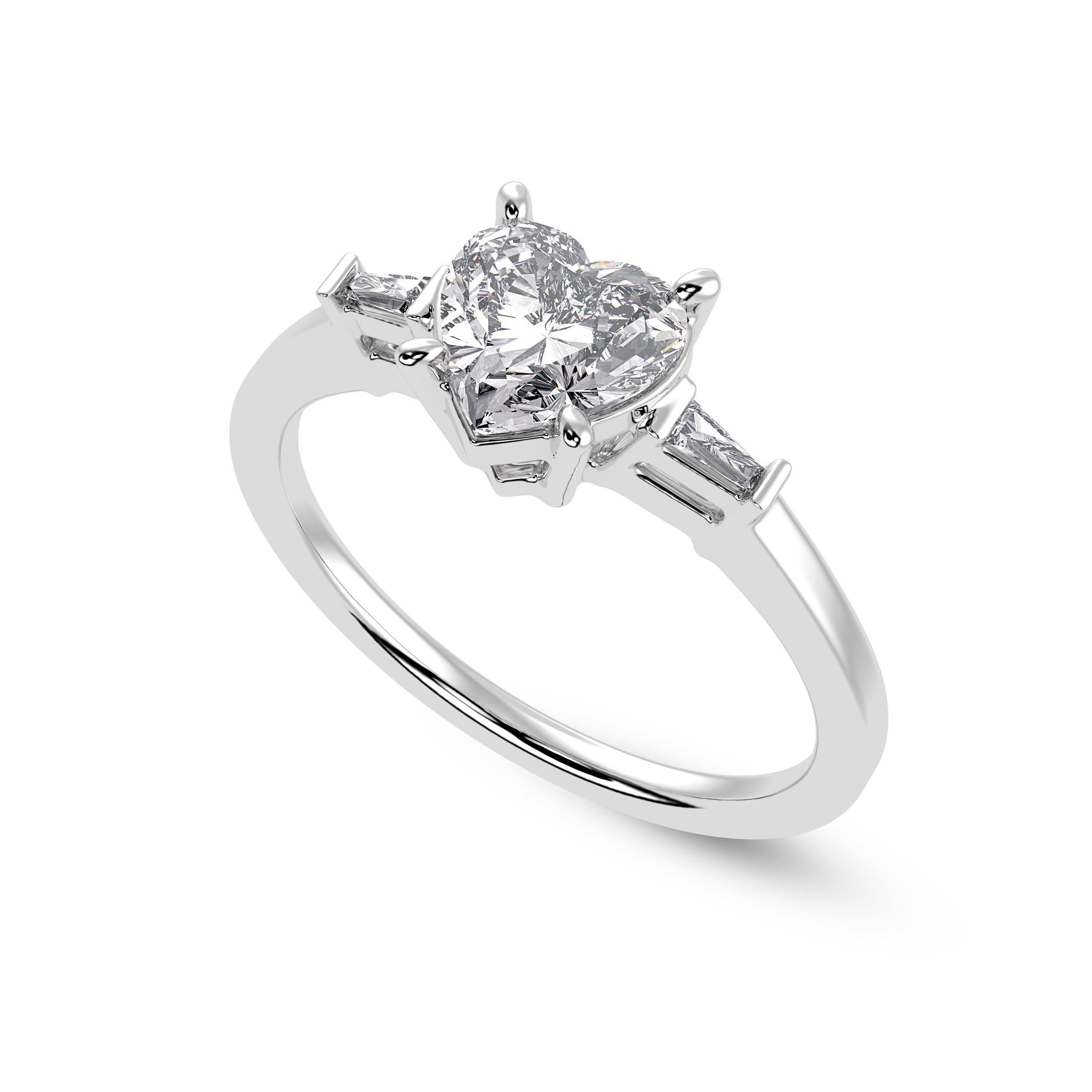 30-Pointer Heart Cut Solitaire with Baguette Diamond Accents Platinum Ring JL PT 1225   Jewelove.US