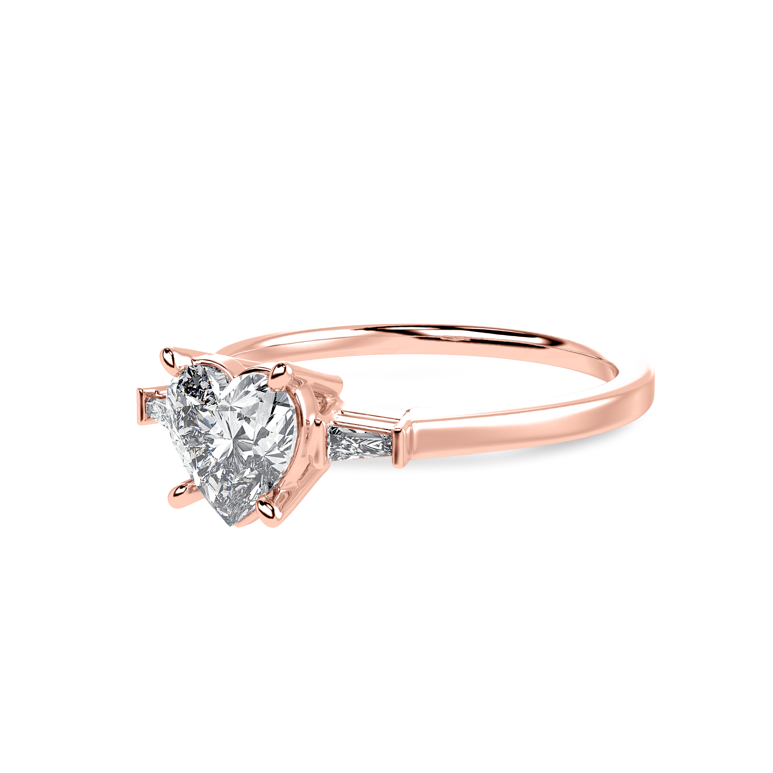 30-Pointer Heart Cut Solitaire with Baguette Diamond Accents 18K Rose Gold Ring JL AU 1225R   Jewelove.US