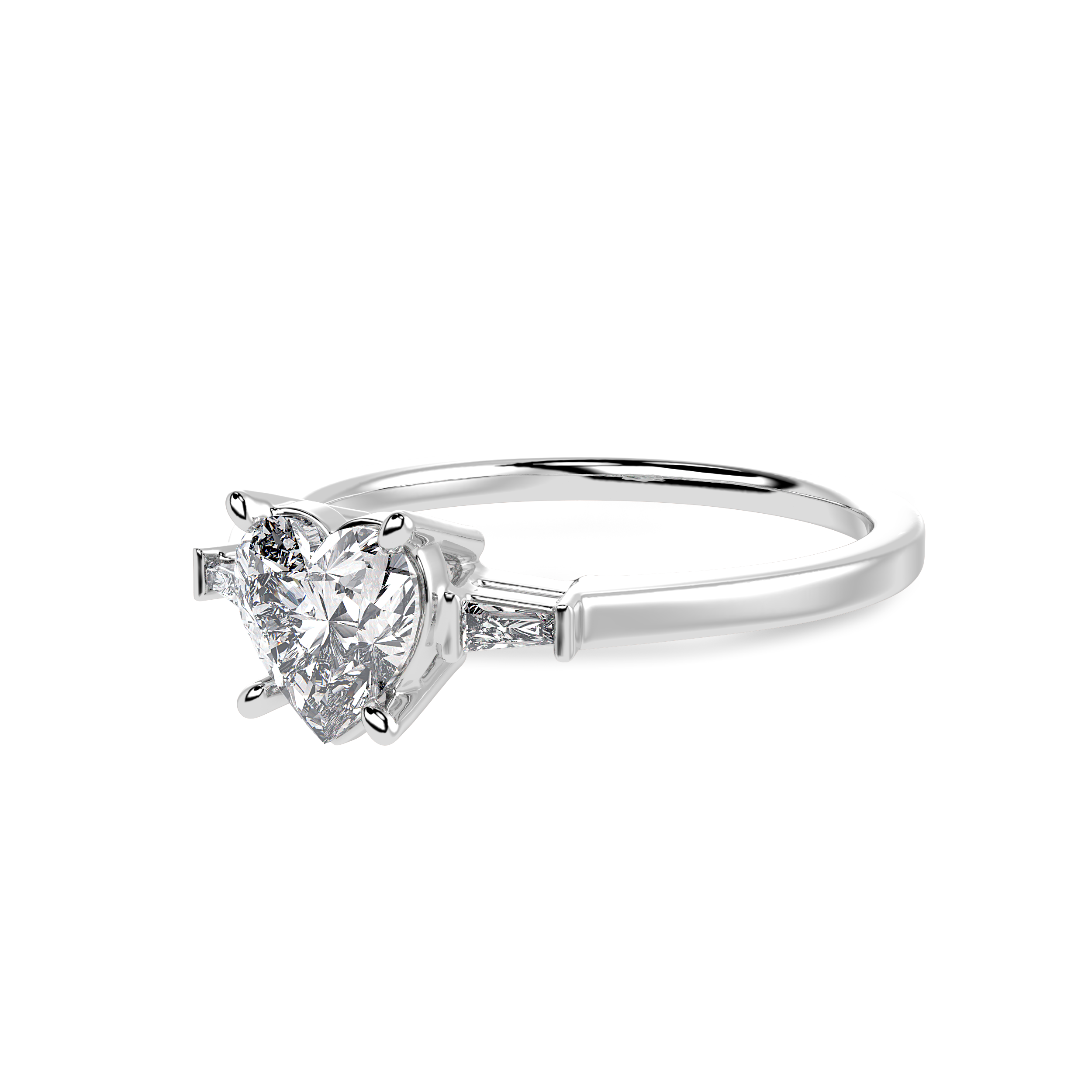 30-Pointer Heart Cut Solitaire with Baguette Diamond Accents Platinum Ring JL PT 1225   Jewelove.US