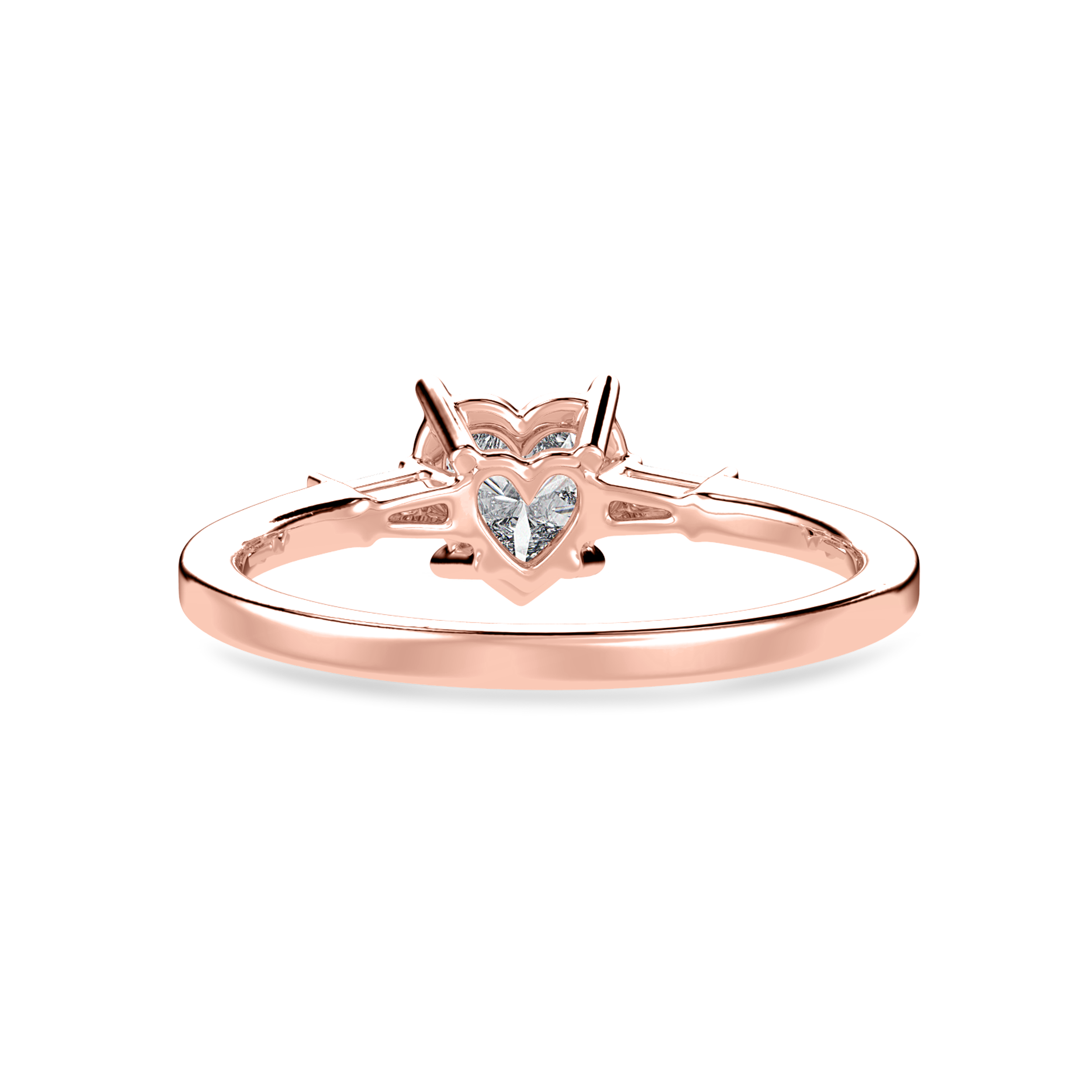 50-Pointer Heart Cut Solitaire with Baguette Diamond Accents 18K Rose Gold Ring JL AU 1225R-A   Jewelove.US