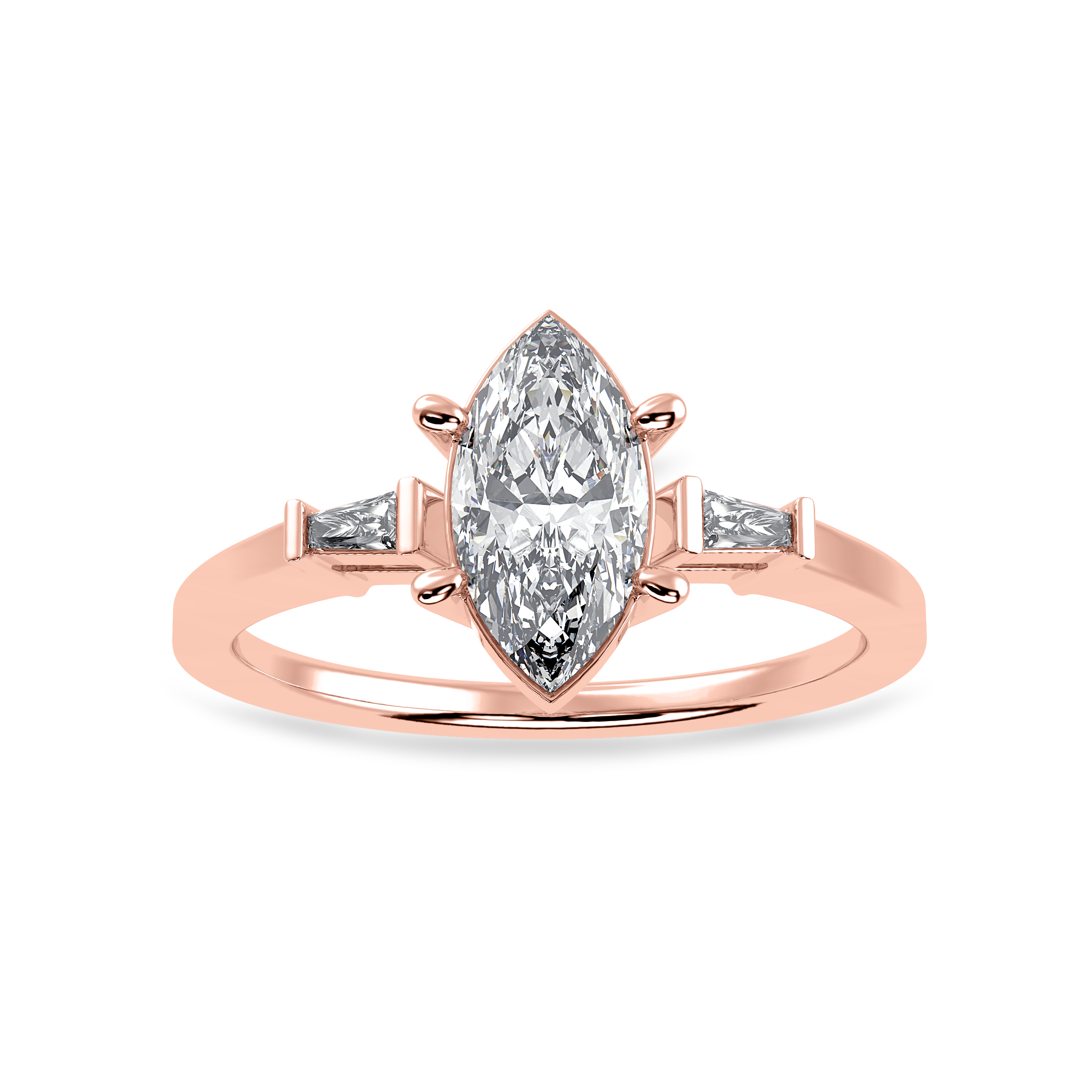 30-Pointer Marquise Cut Solitaire with Baguette Diamond Accents 18K Rose Gold Ring JL AU 1228R   Jewelove.US