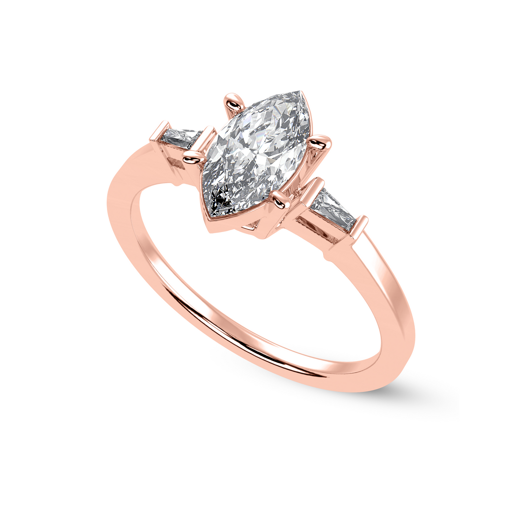 30-Pointer Marquise Cut Solitaire with Baguette Diamond Accents 18K Rose Gold Ring JL AU 1228R   Jewelove.US