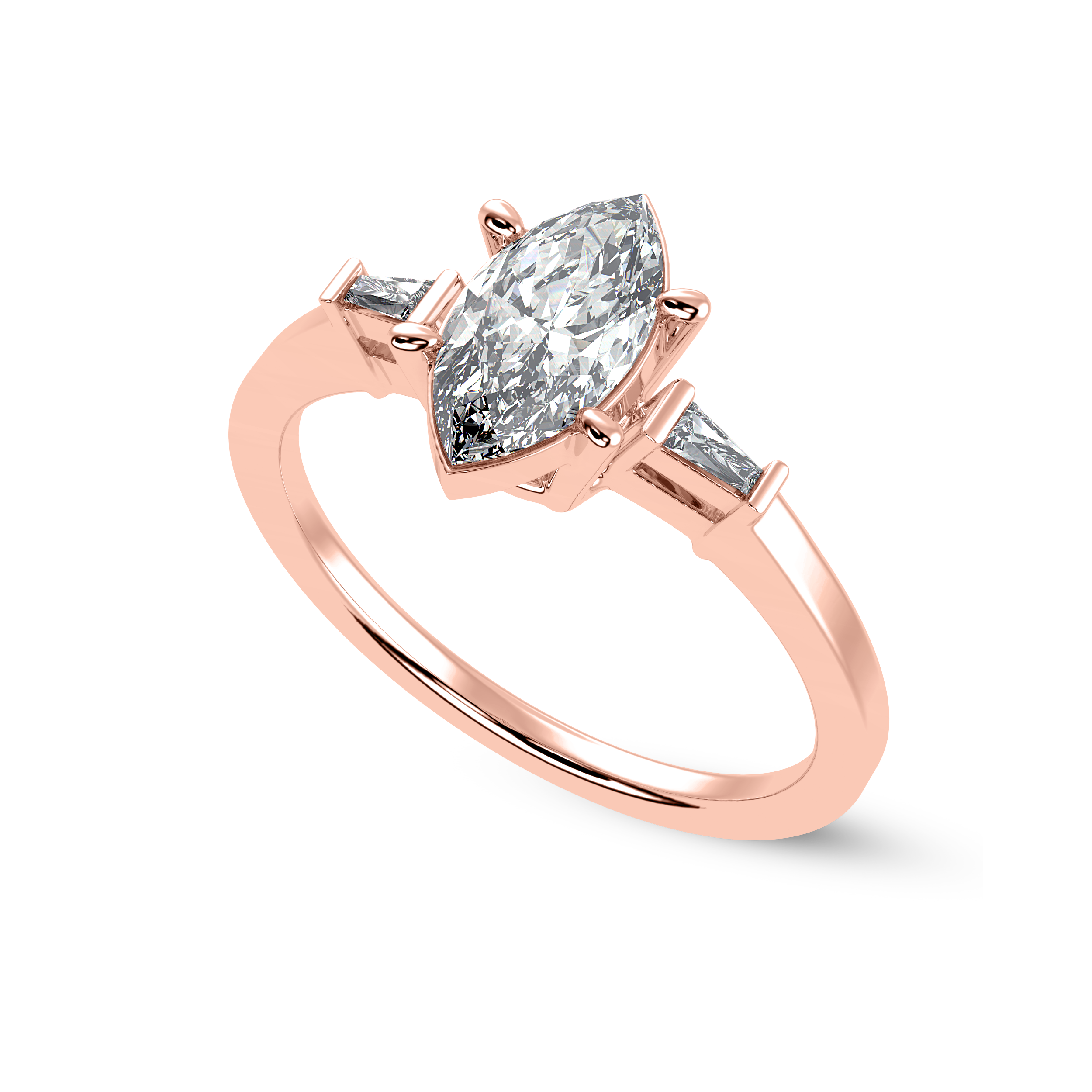 50-Pointer Marquise Cut Solitaire with Baguette Diamond Accents 18K Rose Gold Ring JL AU 1228R-A   Jewelove.US