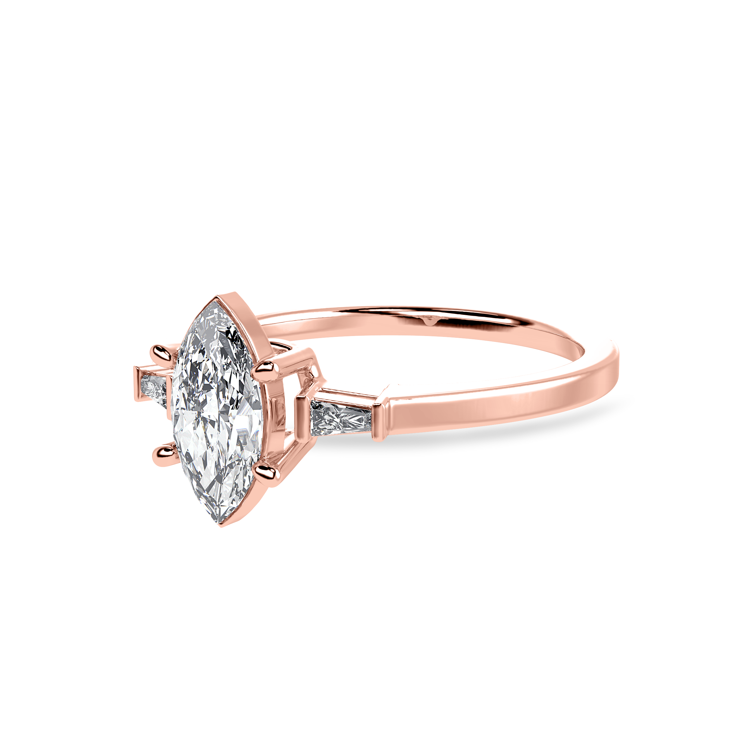 70-Pointer Marquise Cut Solitaire with Baguette Diamond Accents 18K Rose Gold Ring JL AU 1228R-B   Jewelove.US