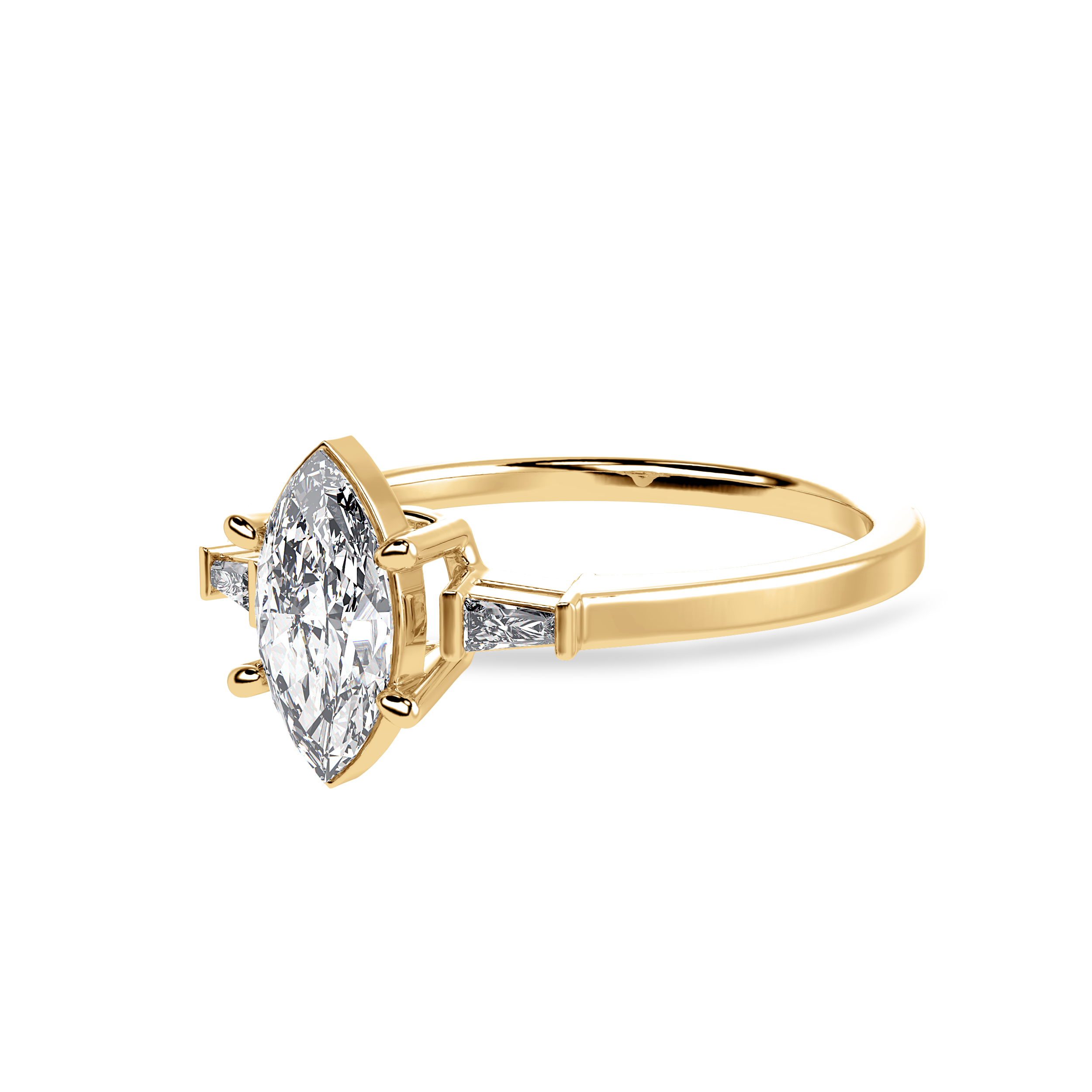 30-Pointer Marquise Cut Solitaire with Baguette Diamond Accents 18K Yellow Gold Ring JL AU 1228Y   Jewelove.US