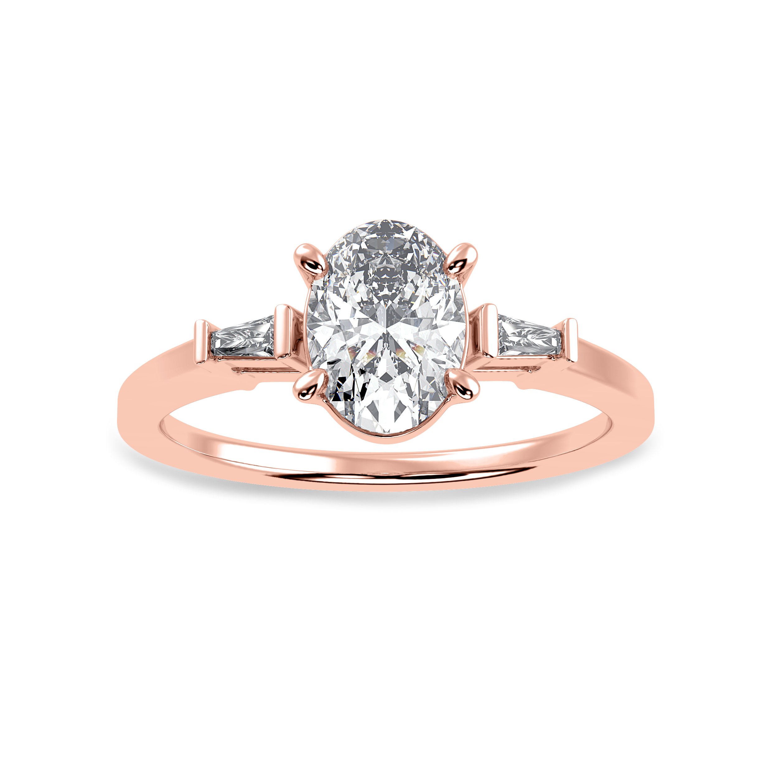 30-Pointer Oval Cut Solitaire with Baguette Diamond Accents 18K Rose Gold Ring JL AU 1226R   Jewelove.US