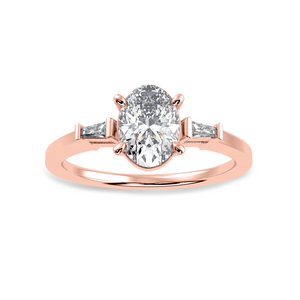 50-Pointer Oval Cut Solitaire with Baguette Diamond Accents 18K Rose Gold Ring JL AU 1226R-A   Jewelove.US