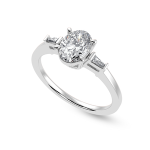 30-Pointer Oval Cut Solitaire with Baguette Diamond Accents Platinum Ring JL PT 1226   Jewelove.US