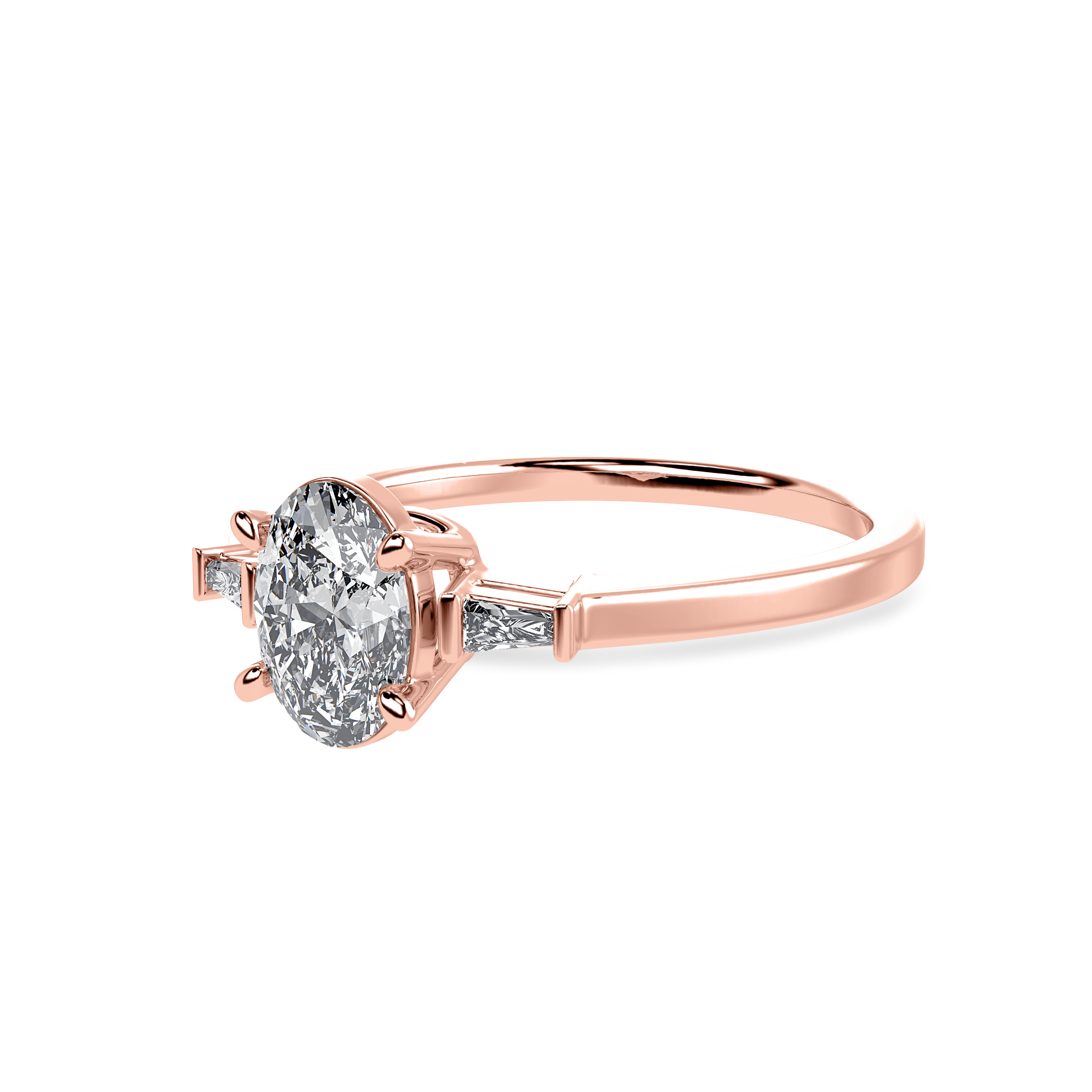 30-Pointer Oval Cut Solitaire with Baguette Diamond Accents 18K Rose Gold Ring JL AU 1226R   Jewelove.US