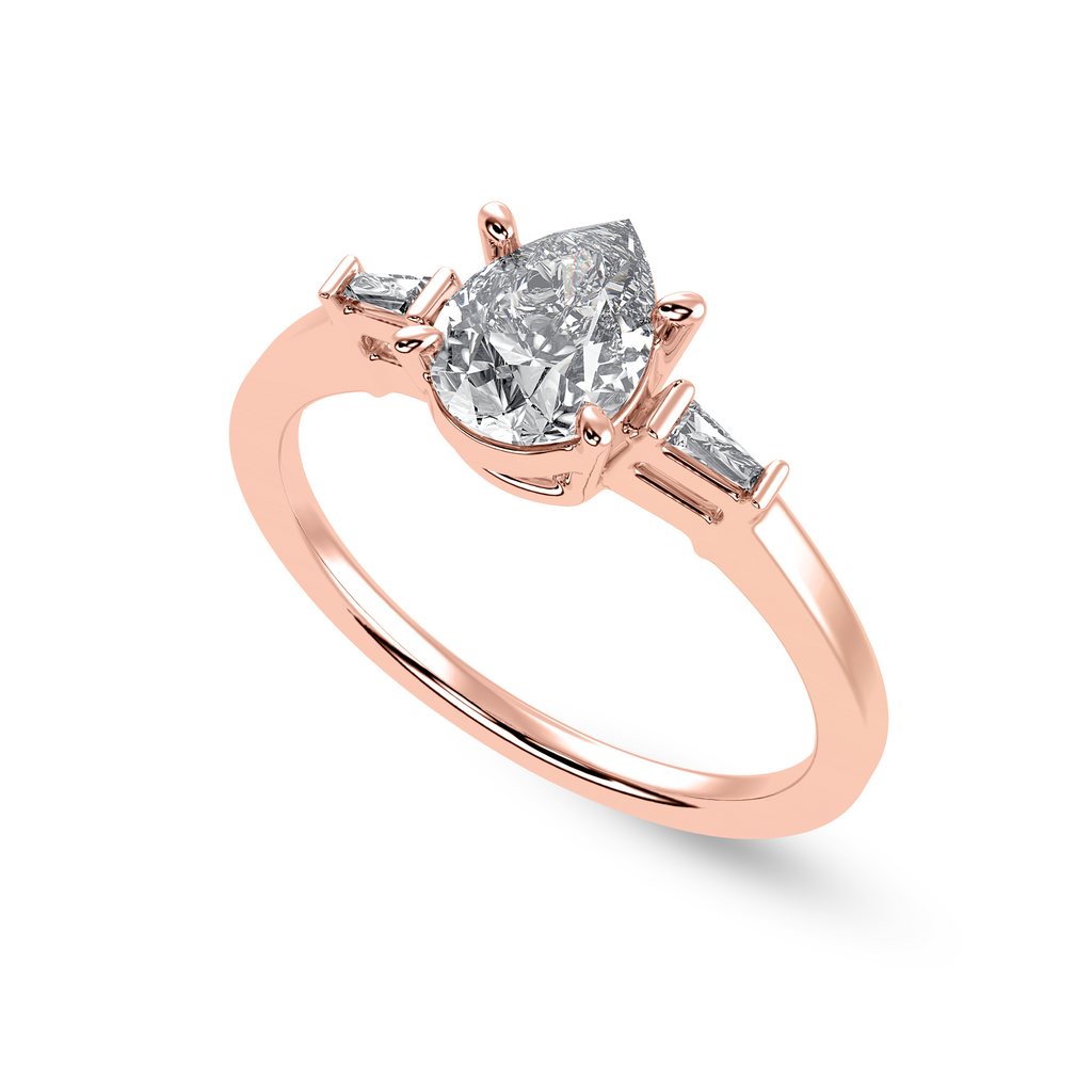 30-Pointer Pear Cut Solitaire with Baguette Diamond Accents 18K Rose Gold Ring JL AU 1227R   Jewelove.US