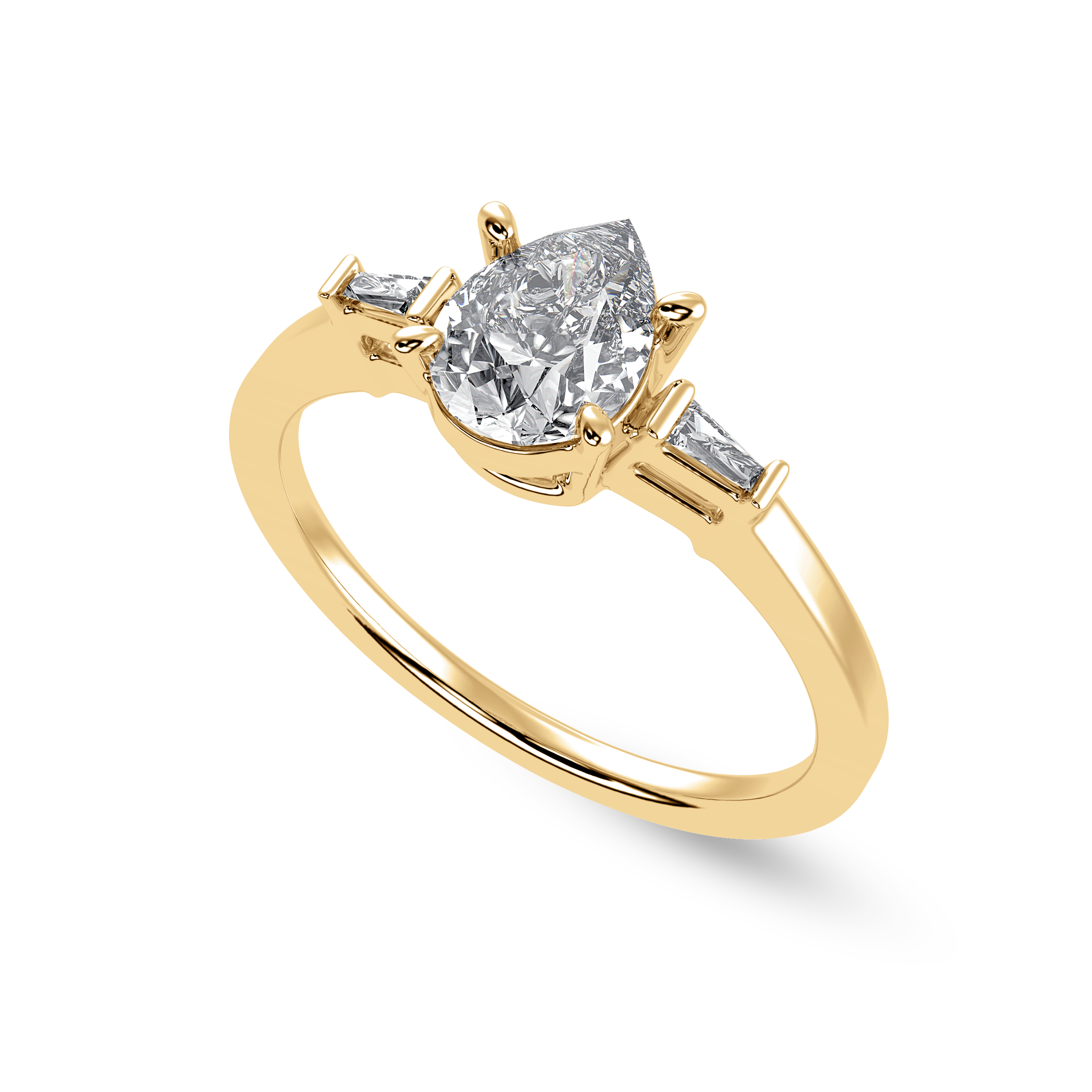 30-Pointer Pear Cut Solitaire with Baguette Diamond Accents 18K Yellow Gold Ring JL AU 1227Y   Jewelove.US