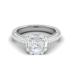 0.50cts Princess Cut Solitaire Halo Diamond Split Shank Platinum Ring JL PT WB5509E   Jewelove.US