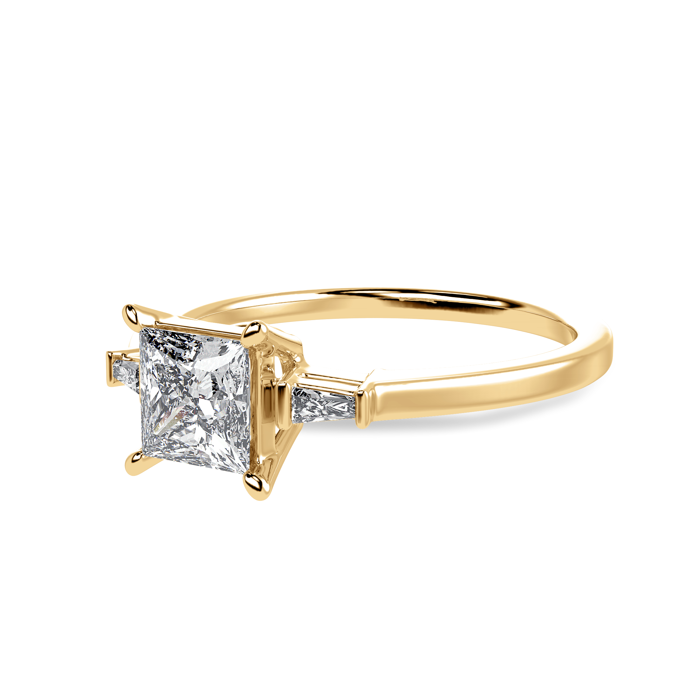 1 Carat. Princess Cut Solitaire Baguette Diamond Assent 18K Yellow Gold Ring JL AU 1211Y-C   Jewelove.US