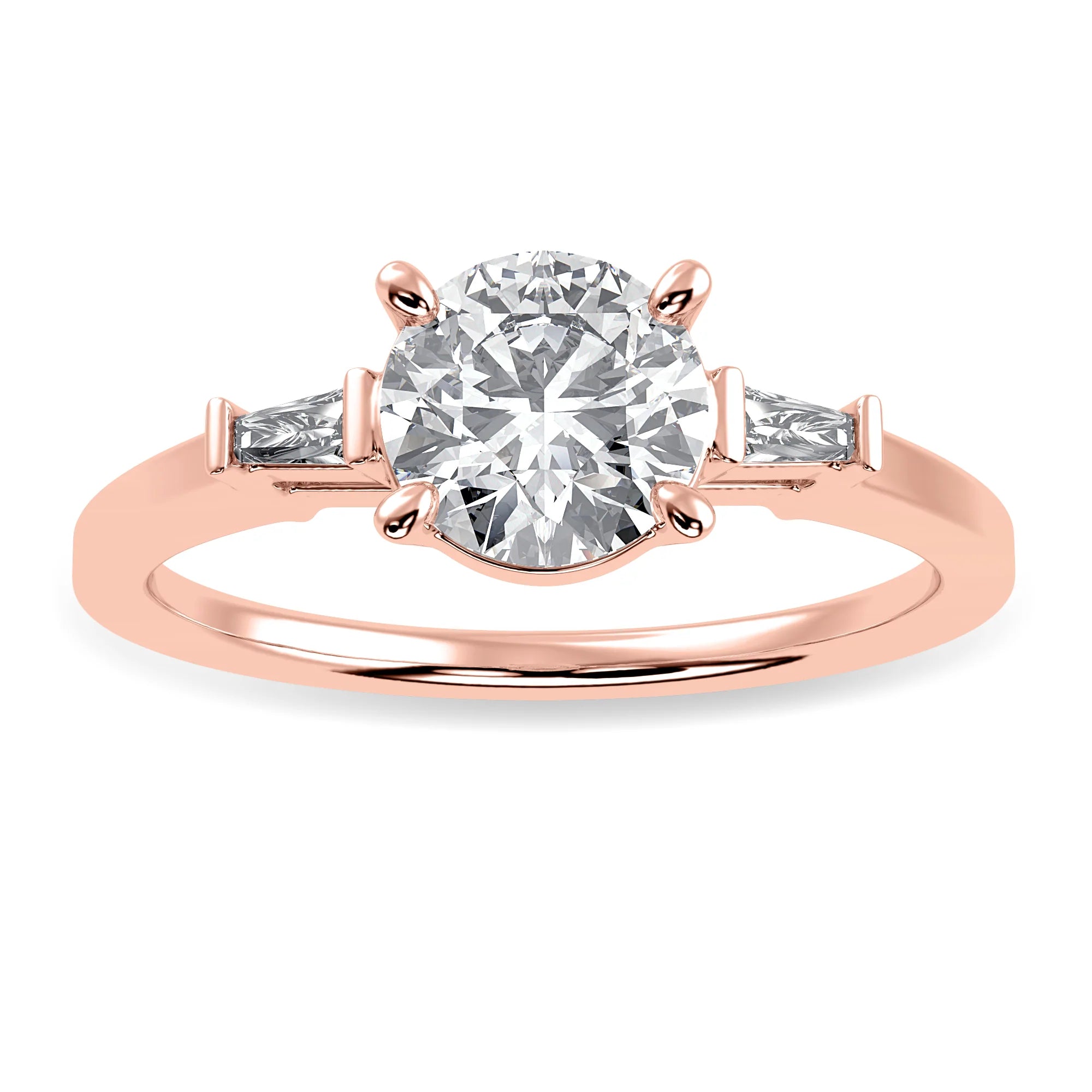 0.50cts. Solitaire Baguette Diamond Accents 18K Rose Gold Ring JL AU 1209R-A   Jewelove.US