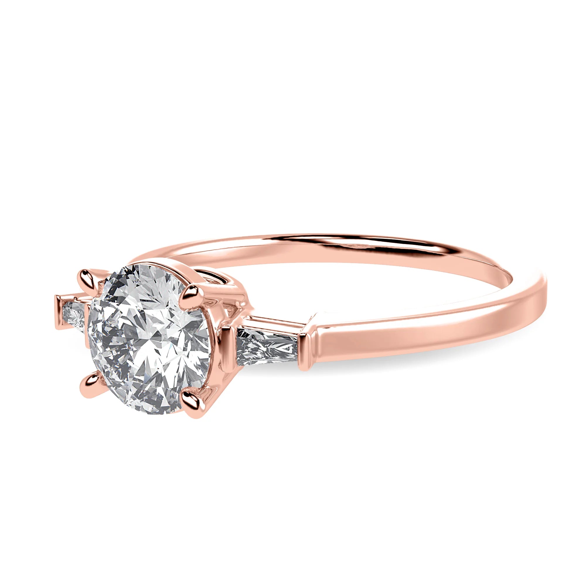 0.50cts. Solitaire Baguette Diamond Accents 18K Rose Gold Ring JL AU 1209R-A   Jewelove.US